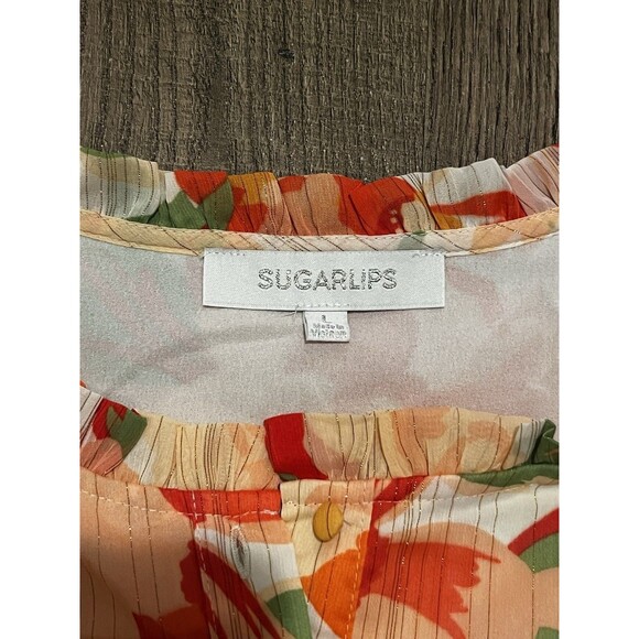Sugarlips Kailua Floral Tailwind Half Button Front Blouse – Size Large - Picture 2 of 9